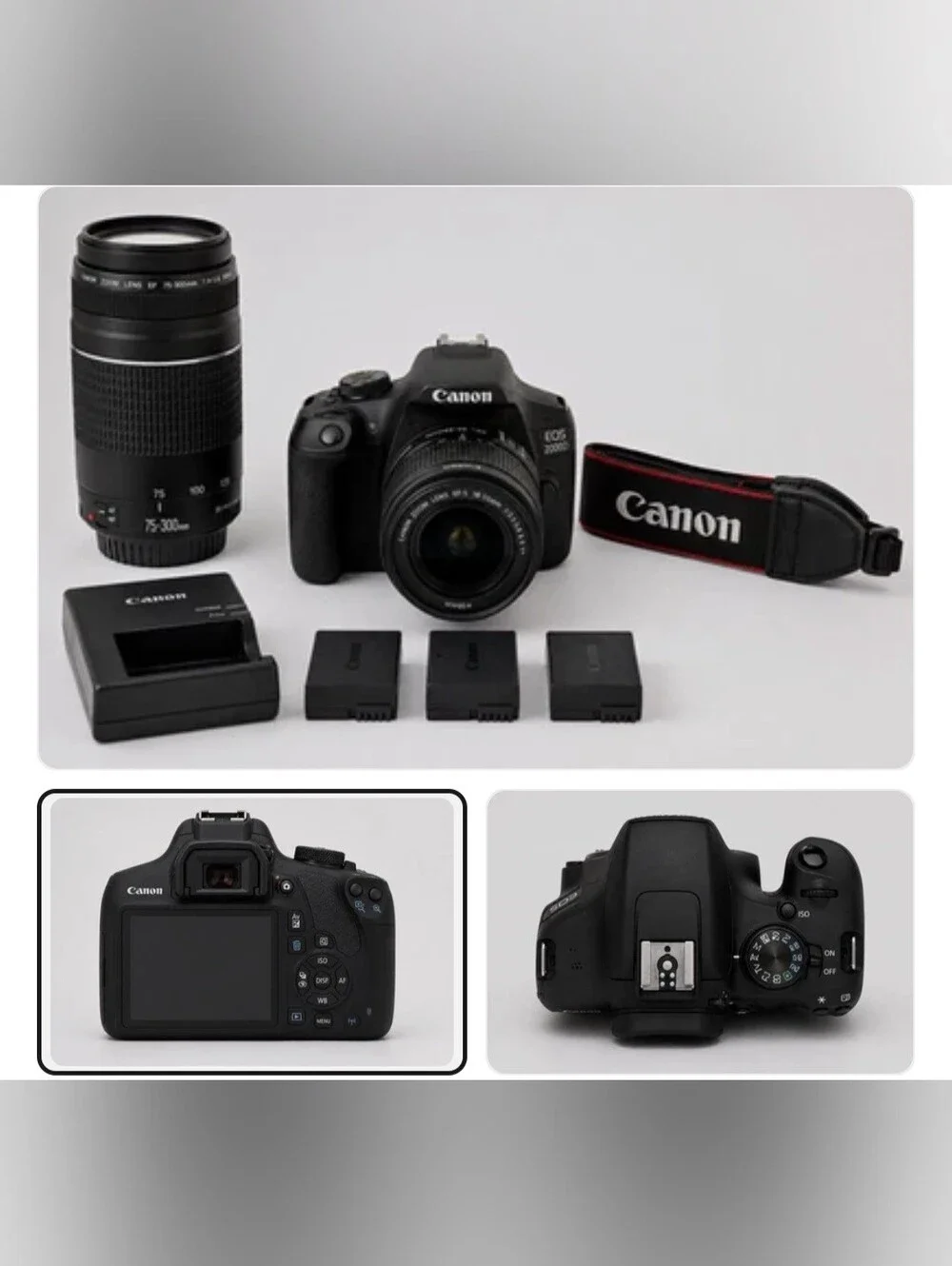 Canon Black DSLR Camera Bundle with Telephoto Lens and Strap